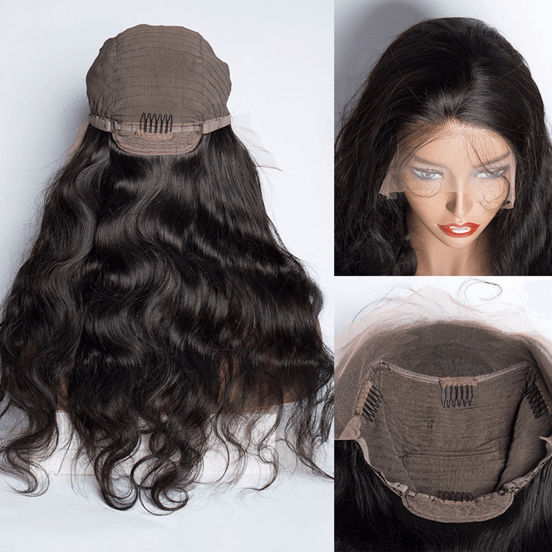 Pre-Plucked Body Wave Lace Front Wig 150% Density Color 1b Human Virgin ...