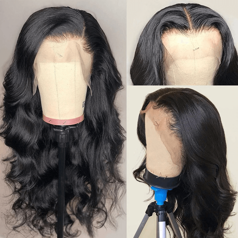 Pre-Plucked Body Wave Lace Front Wig 150% Density Color 1b Human Virgin ...
